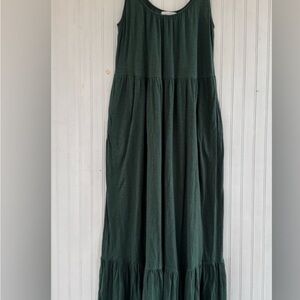 Z Supply Dark Green Forest Green Lido Slub Midi Dress Relaxed Fit Size XS